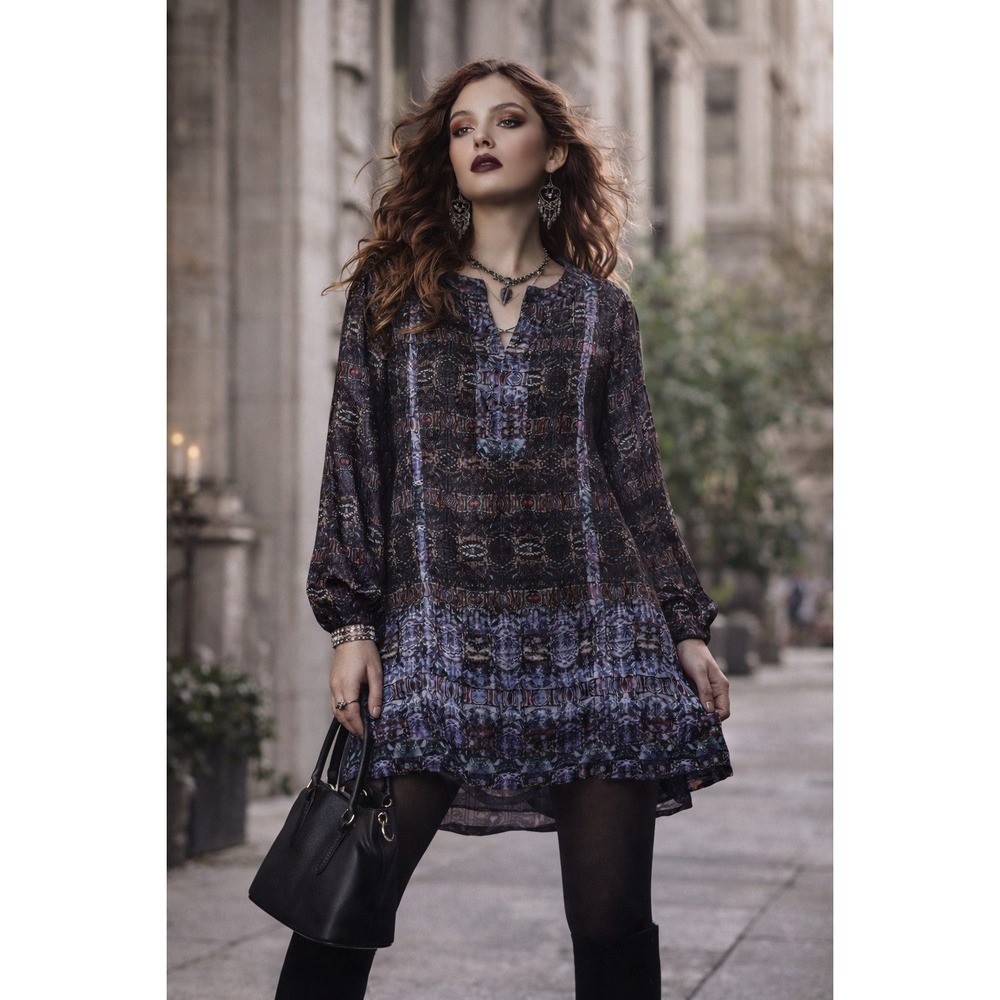 Tangerine NYC Whimsigoth Boho Tunic Dress Sheer Print Small